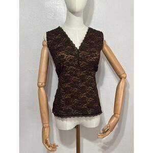 Y2K 90s Brown Lace Babydoll Sleeveless Top L Going Out Trendy City Vibes